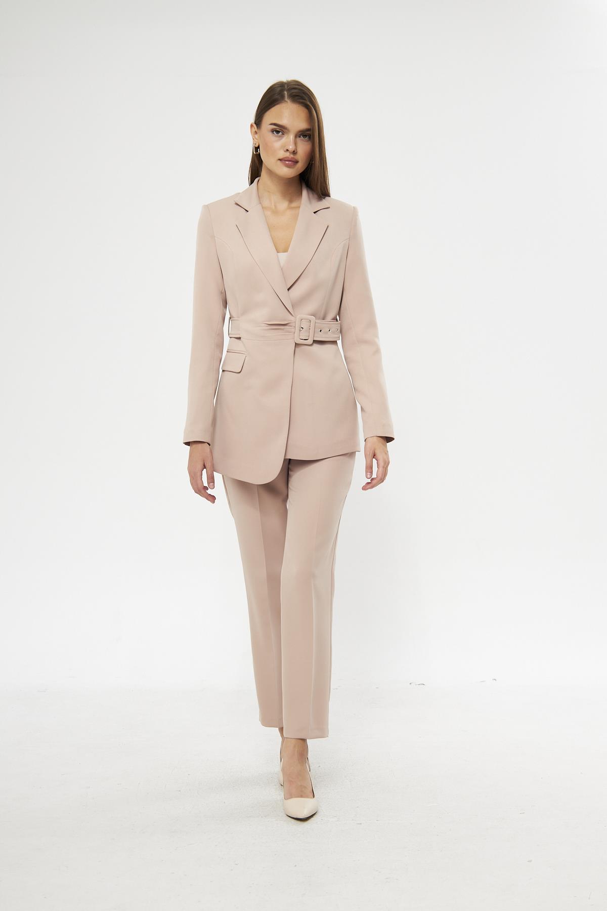 Brooch Detail Wide Leg Suit